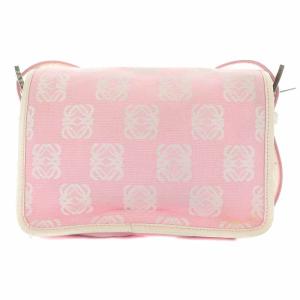 LOEWE ショルダーバッグ ミニ キャンバス レザー アナグラム ピンク 白 ホワイト