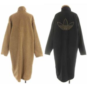 adidas Originals ロング シェルパ ジャケット フリーズジャケット ロング ハイネック スタンドカラー リバーシブル M 茶 ブラウン 黒 ブラック