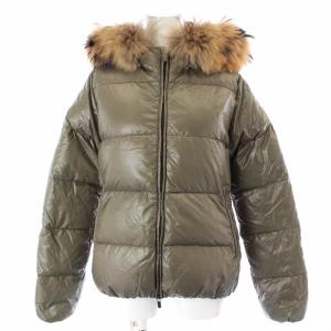 Adhara ダウンジャケット フード ラクーンファー 40 M カーキ