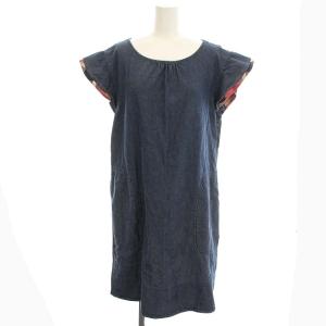 ワンピース デニム 半袖 ひざ丈 フリル 38 M インディゴ