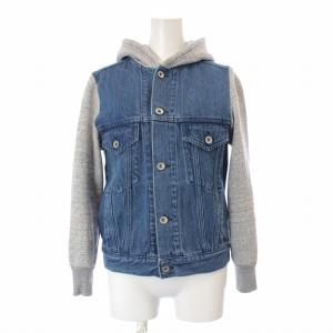 Gジャン ジージャン デニムジャケット フード 切替 XS 青 ブルー グレー