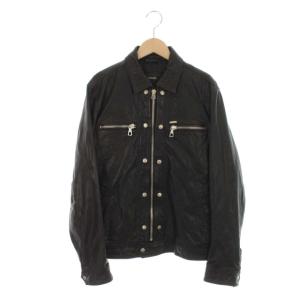 レザージャケット 革ジャン ライダース シングル 羊革 ロゴプレート アウター S 黒 ブラック
