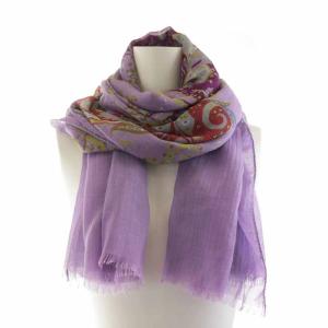 ETRO スカーフ ストール ペイズリー柄 フリンジ 絹 シルク ウール 紫 パープル