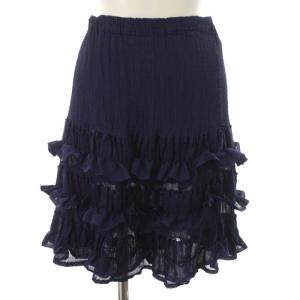 イージースカート フリル プリーツ ひざ丈 紫 パープル