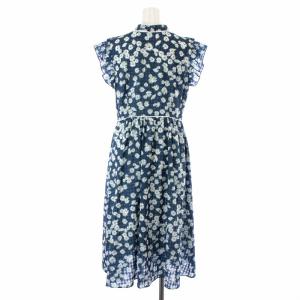 Chesty ワンピース フレア ロング ミモレ 半袖 フリル 総柄 花柄 リボン シアー シースルー 1 S 青 ブルー 白 ホワイト