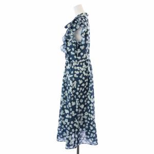 Chesty ワンピース フレア ロング ミモレ 半袖 フリル 総柄 花柄 リボン シアー シースルー 1 S 青 ブルー 白 ホワイト