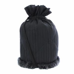 巾着 ナイロン キルティング ファー 黒 ブラック