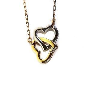 SWAROVSKI ダブルハート ペンダント ネックレス ペンダント メタル ゴールド色 シルバー色