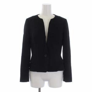 ノーカラー ジャケット 長袖 フリル 36 S 黒 ブラック