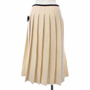 Drawer ラップスカート プリーツ フレア ニット ロング ミモレ ウール ベルト アイボリー 黒 ブラック