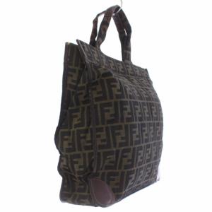 FENDI トートバッグ ハンドバッグ ズッカ柄 コンビ素材 イタリア製 キャンバス レザー 茶 ブラウン