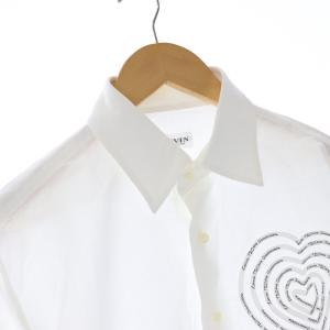 LANVIN ワイシャツ 長袖 ハート ロゴ 刺繍 麻混 リネン混 M 白 ホワイト