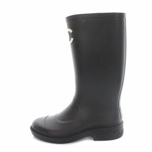 CHANEL 22SS ココマーク レインブーツ 長靴 ラバー 36 ブラック G38355