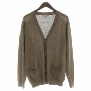 ニットカーディガン リネン混 長袖 L 茶 ブラウン