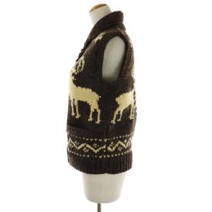 Canadian Sweater ニットベスト ジャケット カウチン ジップアップ ウール 36 S 茶色 ブラウン アイボリー