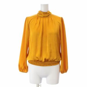 ブラウス 長袖 リボン ハイネック シャーリング サテン 38 M 黄色 イエロー