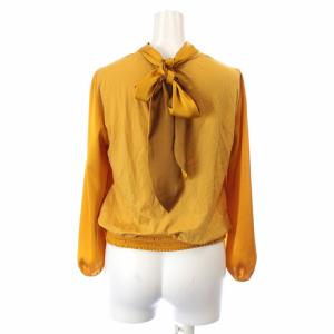 ANAYI ブラウス 長袖 リボン ハイネック シャーリング サテン 38 M 黄色 イエロー