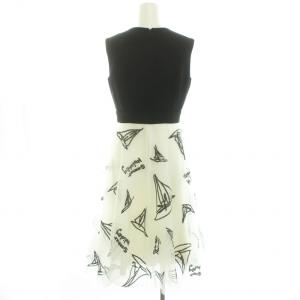 Grace Class チュールスパンコール刺繍ワンピース ノースリーブ チュール 切替 リゾート柄 ミモレ ロング 36 S 黒 ブラック 白 ホワイト