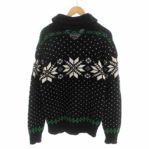 POLO RALPH LAUREN セーター ニット カシミヤ混 総柄 長袖 L 黒 ブラック 緑 白