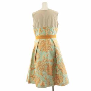 LANVIN en Bleu ワンピース ひざ丈 ノースリーブ 切替 38 M ベージュ 黄緑