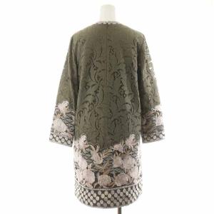 GRACE CONTINENTAL ワンピース タイト スキッパー ジップアップ 七分袖 ひざ丈 花柄 36 M カーキ マルチカラー