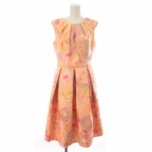 ワンピース 総柄 ジャガード ひざ丈 ノースリーブ 38 M オレンジ マルチカラー