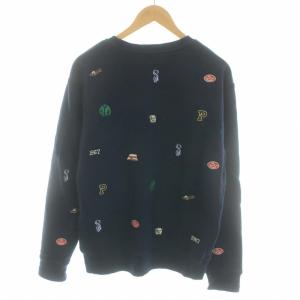 POLO RALPH LAUREN スウェット トレーナー クルーネック Vガゼット 長袖 刺繍 総柄 裏起毛 M 紺 ネイビー