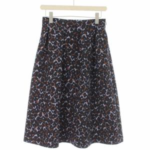 19AW フレアスカート タック 総柄 ミモレ ロング 38 M 紺 ネイビー マルチカラー