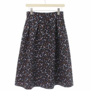 BLUE LABEL CRESTBRIDGE 19AW フレアスカート タック 総柄 ミモレ ロング 38 M 紺 ネイビー マルチカラー