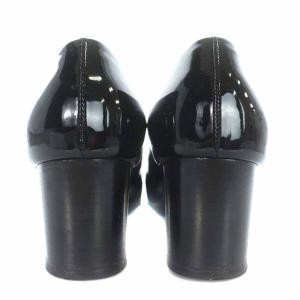 Salvatore Ferragamo パンプス エナメル ラウンドトゥ チャンキーヒール ハイヒール ガンチーニ 8D 25.5cm 黒 ブラック