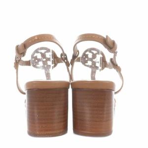 TORY BURCH ストラップサンダル レザー チャンキーヒール ロゴ 7.5M 24.5cm 茶 ブラウン