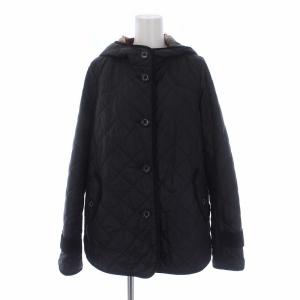 フーテッドキルティングジャケット 中綿 アウター 裏地チェック 40 L 黒 ブラック