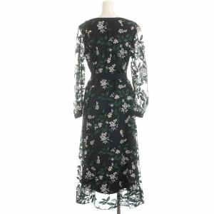 GRACE CONTINENTAL 21AW フレアワンピース ロング シアー 花柄 刺繍 リボン 長袖 36 ネイビー