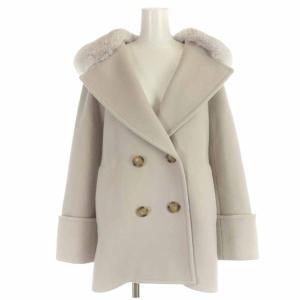 21AW ショートコート ウール ダブルボタン フード フェイクファー 36 S グレー