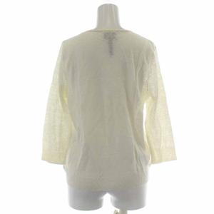 LANVIN カーディガン カットソー ノーカラー 長袖 薄手 麻 リネン 花柄 刺繍 40 M 白 ホワイト ベージュ