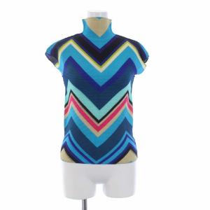 22SS プリーツカットソー ハイネック 総柄 マルチカラー