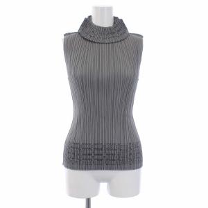 イッセイミヤケ プリーツ カットソー ノースリーブ ハイネック プリント 3 L グレー