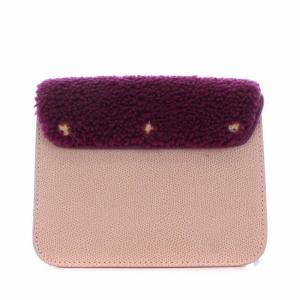 FURLA メトロポリス ムートン×レザー チェーンショルダーバッグ ミニ ピンク パープル 紫