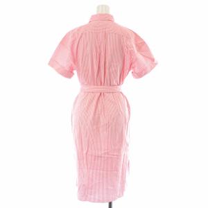 POLO RALPH LAUREN シャツワンピース ひざ丈 半袖 ストライプ ベルトリボン ロゴ刺繍 4 M ピンク 白 ホワイト