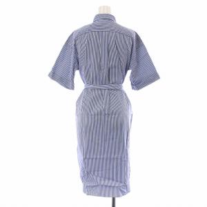 POLO RALPH LAUREN シャツワンピース ひざ丈 半袖 ストライプ リボンベルト ロゴ刺繍 4 M 青 ブルー白 ホワイト