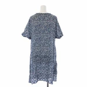TORY BURCH ワンピース 半袖 ひざ丈 総柄 絹 シルク100％ 4 XL 青 紺 ブルー ネイビー
