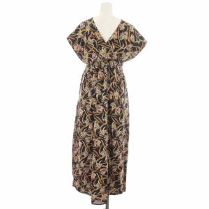 MARIHA ワンピース 花柄 ロング 半袖 36 S 紺 ネイビー マルチカラー