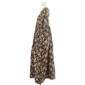 MARIHA ワンピース 花柄 ロング 半袖 36 S 紺 ネイビー マルチカラー