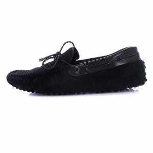 TOD'S ドライビングシューズ フラットシューズ モカシン ハラコ リボン スクエアトゥ 7.5 26.5cm 黒 ブラック
