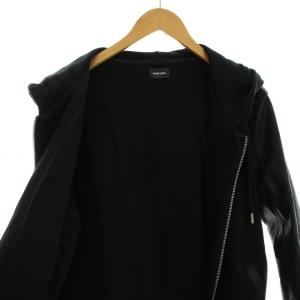 DIESEL ラムレザースリーブジップパーカー アウター レザー切替 M 黒 ブラック