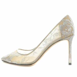 JIMMY CHOO ROMY 85 パンプス ポインテッドトゥ ハイヒール 総レース 38 シルバー