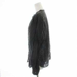 MARGARET HOWELL ノーカラーブラウス シャツ 長袖 麻 リネン 2 M 黒 ブラック