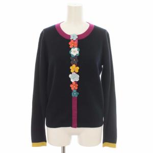 20AW カーディガン ニット フラワーモチーフ ウール混 長袖 F 紺 ネイビー マルチカラー 20J108