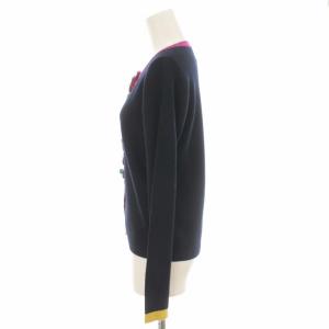 Chesty 20AW カーディガン ニット フラワーモチーフ ウール混 長袖 F 紺 ネイビー マルチカラー 20J108