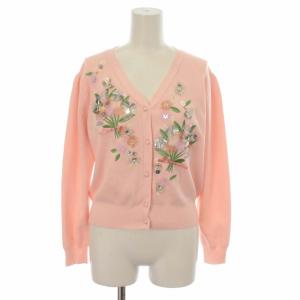 21SS カーディガン ニット Vネック 刺繍 花モチーフ ビジュー 長袖 F ピンク 21B101
